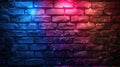 Brick Wall Neon Lights: Vibrant Red and Blue Lighting Effect on Unplastered Texture for Modern Urban Vibes Royalty Free Stock Photo