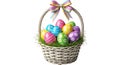 Festive basket overflowing with spring colored eggs Royalty Free Stock Photo