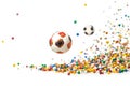 Soccer balls and colorful beads burst dynamic composition in motion