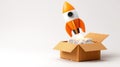 Conceptual Launch of Rocket from Box with Orange Smoke in Creative Minimalist Style.Generative AI Royalty Free Stock Photo