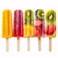 Summer Symphony: A Lineup of Fruit-Infused Ice Pops in a Rainbow of Flavors isolated on white background