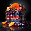 rainbow cake with berries and fresh fruits