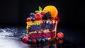 rainbow cake with berries and fresh fruits