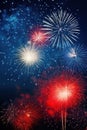 A vibrant image featuring fireworks exploding against a dark night sky. Royalty Free Stock Photo