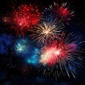 A vibrant image featuring fireworks exploding against a dark night sky. Royalty Free Stock Photo