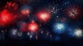 A vibrant image featuring fireworks exploding against a dark night sky. Royalty Free Stock Photo