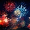 A vibrant image featuring fireworks exploding against a dark night sky. Royalty Free Stock Photo