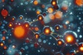 Abstract Molecular Structure with Glowing Orange Energy Orbs and Light Particles Royalty Free Stock Photo