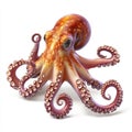 Amazing Red Octopus with Eight Tentacles Isolated on White Background Royalty Free Stock Photo