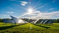 Sunlit Solar Farms: Powering Tomorrow in Lush Meadows Royalty Free Stock Photo