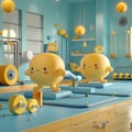 Energetic Workout Scene with Cartoon Characters