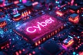 Cybersecurity Concept with Glowing Circuit Boards and Data Protection Elements Royalty Free Stock Photo