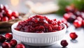 Homemade Cranberry Relish in White Bowl for Holiday Feast, AI Generated Royalty Free Stock Photo