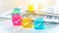 Approval and Agreement Concept: Colorful Cubes with Checkmarks Royalty Free Stock Photo