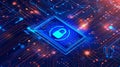 A vibrant image showcasing a cybersecurity padlock icon integrated into a complex digital circuit board, AI Generated