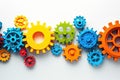 Colorful Gears on White Background, Teamwork Concept Royalty Free Stock Photo