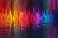 A vibrant image showcasing water reflecting the complete spectrum of colors found in a rainbow, Visual representation of sound
