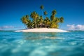 Vibrant image of a tropical island with lush palm trees, white sandy beaches, and clear blue skies, representing paradise and Royalty Free Stock Photo