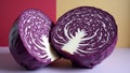 Fresh Red Cabbage Halves with Intricate White Patterns on Colorful Background Royalty Free Stock Photo
