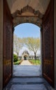 Vibrant image of two open wooden doors of Suleymaniye Mosque in Istanbul, Turkey