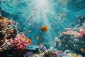 Vibrant Image of Underwater Panorama of Coral Reefs with Various Fish and Corals Royalty Free Stock Photo