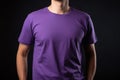 Young man wearing blank purple t-shirt, mockup for design Ai generative