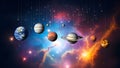 Colorful Solar System With Planets Floating in Deep Space and Nebula Background Royalty Free Stock Photo