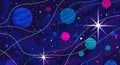 Vibrant Seamless Cosmic Space Pattern with Planets and Stars Royalty Free Stock Photo