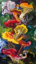 Vibrant Impressionist Style Painting of Abstract Mushrooms with Swirling Colors. Concept of Nature, Fungi Art