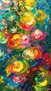 Vibrant Impressionist Style Painting of Abstract Mushrooms with Swirling Colors. Concept of Nature, Fungi Art