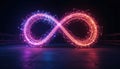 vibrant infinity symbol made of glowing lights in blue and pink against a dark background, symbolizing endless possibilities. Royalty Free Stock Photo