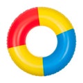 A vibrant inflatable ring float with red, yellow, and blue sections Royalty Free Stock Photo