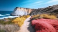 Vibrant Infrared Path Amidst Tropical Cliffs And Flora