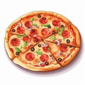 Vibrant Inkjet Illustration Of Pizza On White Background