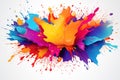 Vibrant multicolor paint splash on white backdrop, isolated for design projects
