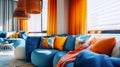vibrant interior design with colored sofa and cushions