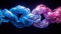 A vibrant, intertwined ribbon of blue and pink flowing in a dark background