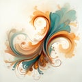 Rococo Digital Watercolor With Swirled Design On White Background