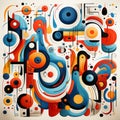 Colorful Abstract Painting: Retro Futurism, Mechanized Forms, Memphis Design