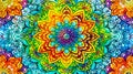 A vibrant, intricate mandala featuring a colorful floral design