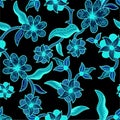 Vibrant and intricate traditional floral pattern with bold lines and detailed botanical elements. Royalty Free Stock Photo