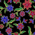 Vibrant and intricate traditional floral pattern with bold lines and detailed botanical elements. Royalty Free Stock Photo
