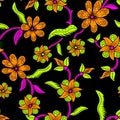 Vibrant and intricate traditional floral pattern with bold lines and detailed botanical elements. Royalty Free Stock Photo