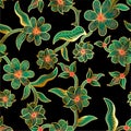 Vibrant and intricate traditional floral pattern with bold lines and detailed botanical elements. Royalty Free Stock Photo