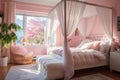 Vibrant and inviting bedroom with pastel pink walls Royalty Free Stock Photo