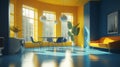 Shiny Bionic Interior: Stunning Sunshine Yellow and Cerulean Blue Desig