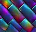 Iridescent woven texture with diagonal pattern showing multiple colors and a shiny surface Royalty Free Stock Photo