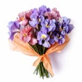 Vibrant Iris Bouquet Wrapped In Orange Ribbons - Stunning Floral Arrangement Royalty Free Stock Photo