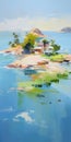 Vibrant Island Painting: Enigmatic Tropics In Colorful Brushwork Royalty Free Stock Photo