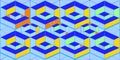 Vibrant isometric geometric pattern with blue yellow and orange interlocking cuboid forms for abstract background design Royalty Free Stock Photo